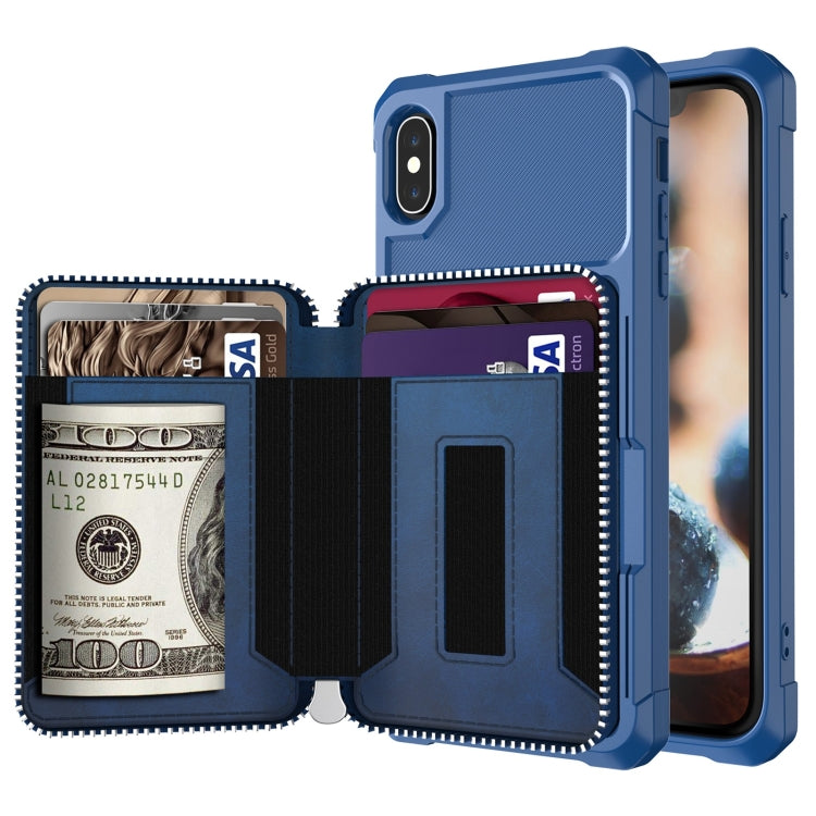 For iPhone XR Zipper Wallet Card Bag PU Back Case