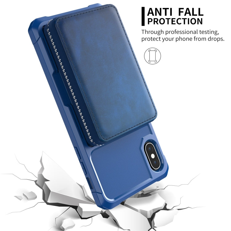 For iPhone XR Zipper Wallet Card Bag PU Back Case