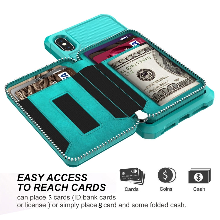 For iPhone XR Zipper Wallet Card Bag PU Back Case