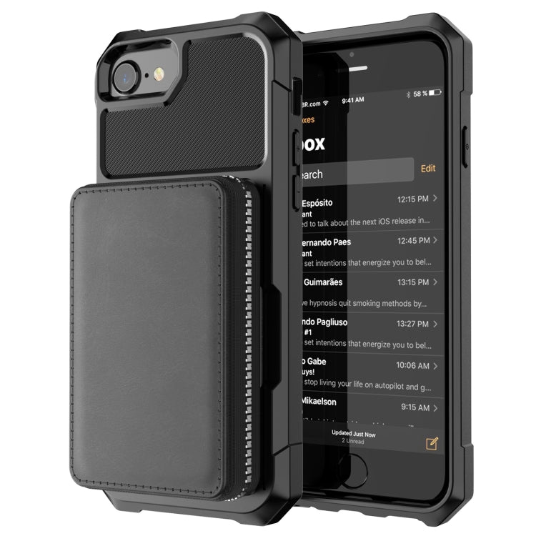 For iPhone SE 2022 / SE 2020 / 8 / 7 / 6 / 6s Zipper Wallet Card Bag PU Back Case