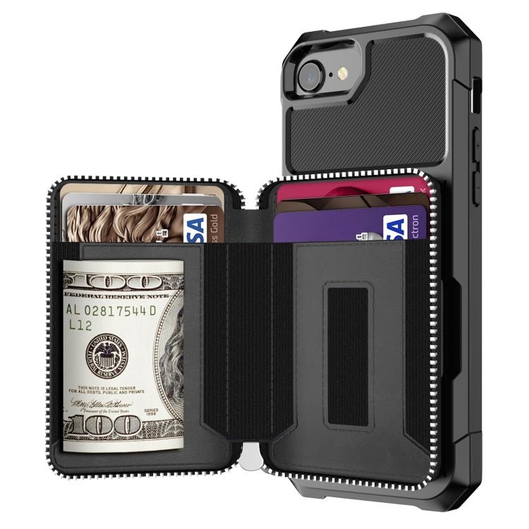 For iPhone SE 2022 / SE 2020 / 8 / 7 / 6 / 6s Zipper Wallet Card Bag PU Back Case