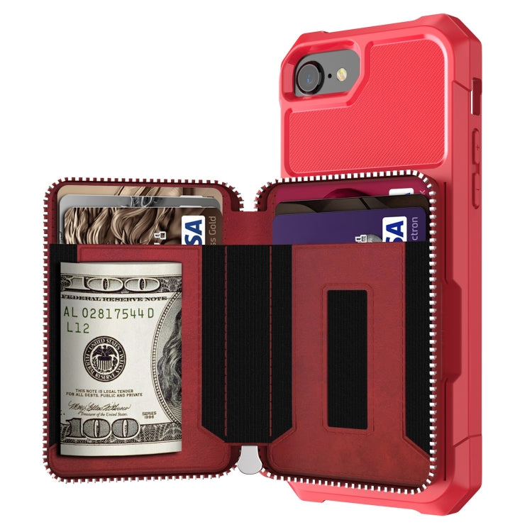 For iPhone SE 2022 / SE 2020 / 8 / 7 / 6 / 6s Zipper Wallet Card Bag PU Back Case