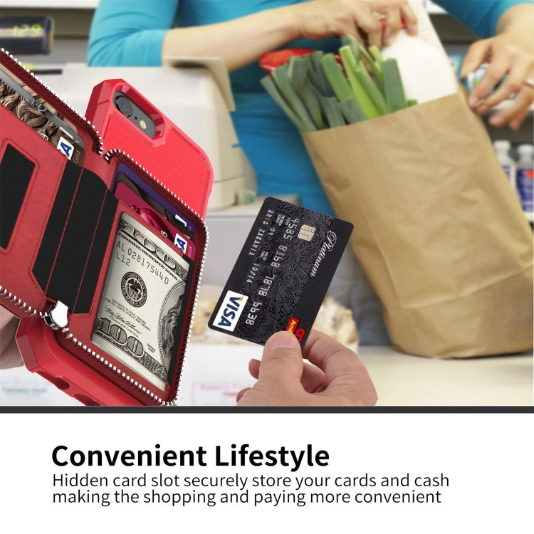 For iPhone SE 2022 / SE 2020 / 8 / 7 / 6 / 6s Zipper Wallet Card Bag PU Back Case