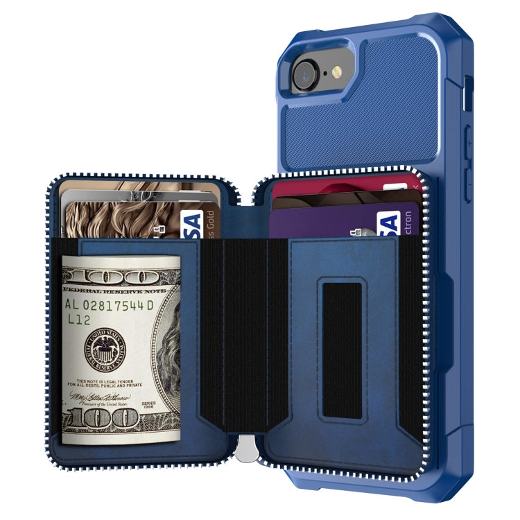 For iPhone SE 2022 / SE 2020 / 8 / 7 / 6 / 6s Zipper Wallet Card Bag PU Back Case