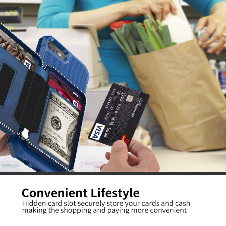 For iPhone SE 2022 / SE 2020 / 8 / 7 / 6 / 6s Zipper Wallet Card Bag PU Back Case