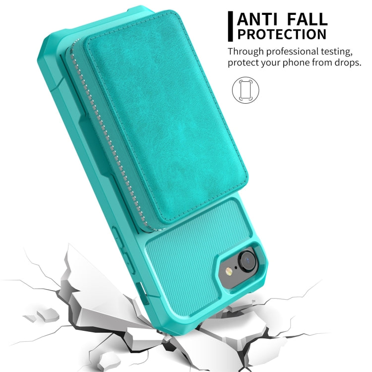 For iPhone SE 2022 / SE 2020 / 8 / 7 / 6 / 6s Zipper Wallet Card Bag PU Back Case