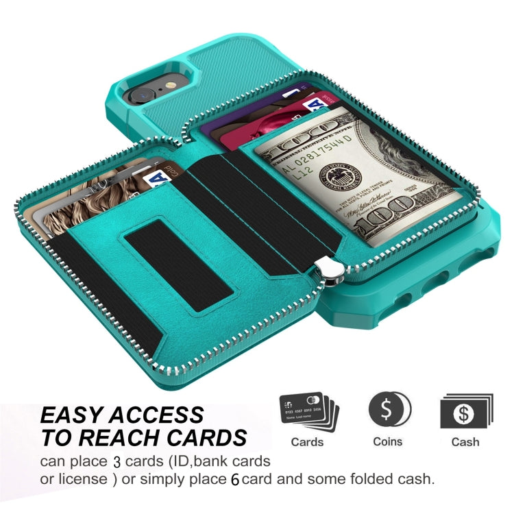 For iPhone SE 2022 / SE 2020 / 8 / 7 / 6 / 6s Zipper Wallet Card Bag PU Back Case