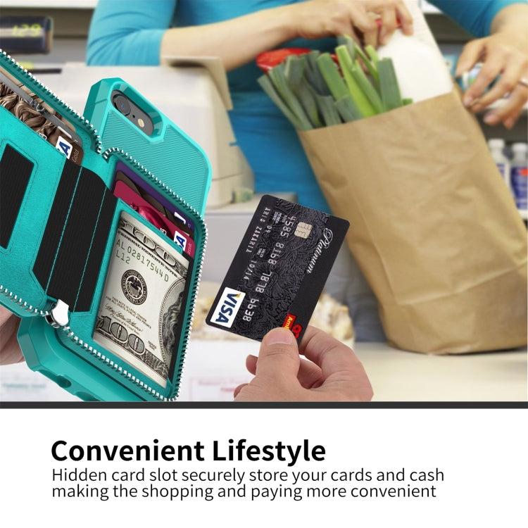 For iPhone SE 2022 / SE 2020 / 8 / 7 / 6 / 6s Zipper Wallet Card Bag PU Back Case