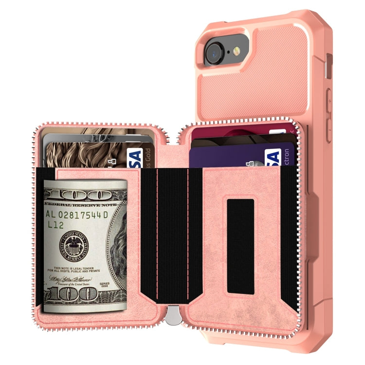 For iPhone SE 2022 / SE 2020 / 8 / 7 / 6 / 6s Zipper Wallet Card Bag PU Back Case