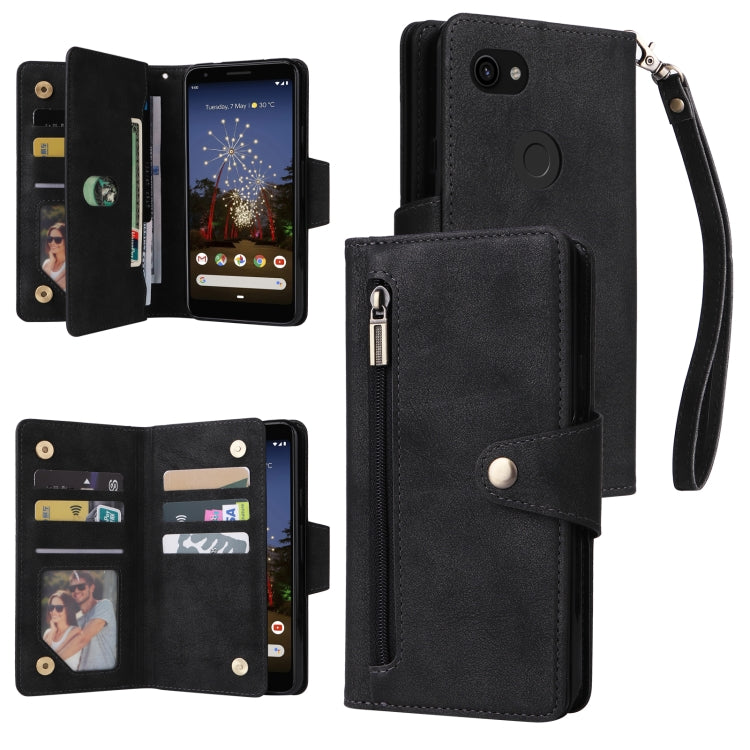 For Google Pixel 3A Rivet Buckle 9 Cards Three Fold Leather Phone Case
