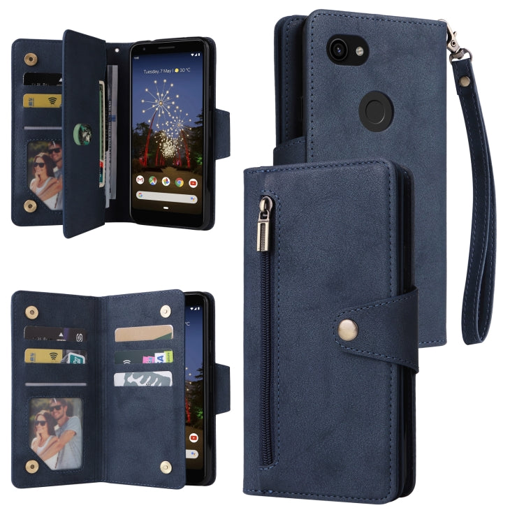 For Google Pixel 3A Rivet Buckle 9 Cards Three Fold Leather Phone Case