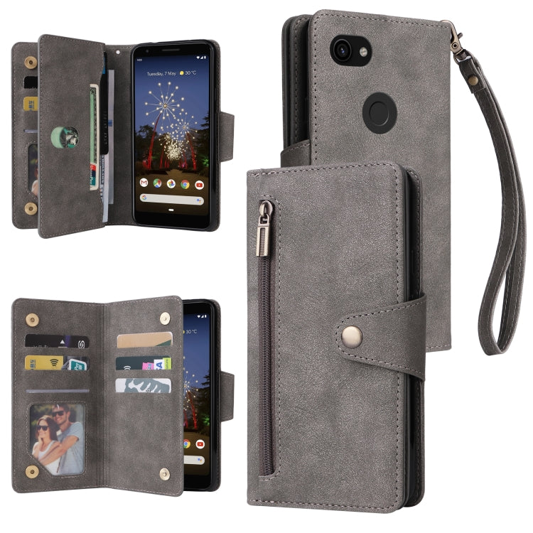 For Google Pixel 3A Rivet Buckle 9 Cards Three Fold Leather Phone Case