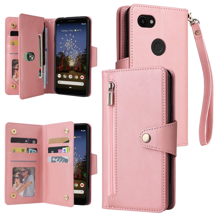 For Google Pixel 3A Rivet Buckle 9 Cards Three Fold Leather Phone Case