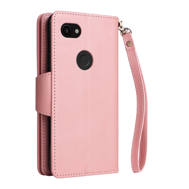 For Google Pixel 3A Rivet Buckle 9 Cards Three Fold Leather Phone Case