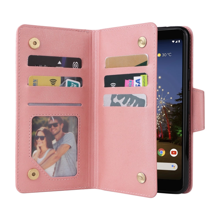 For Google Pixel 3A Rivet Buckle 9 Cards Three Fold Leather Phone Case