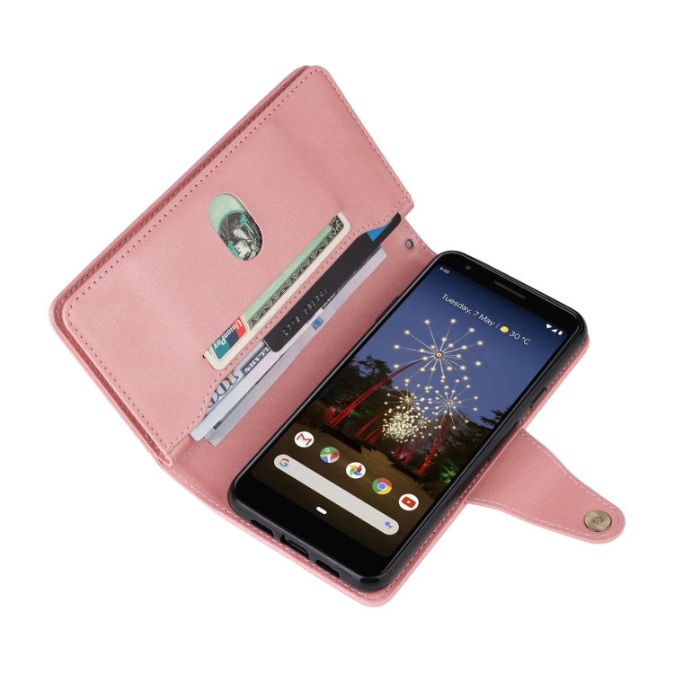 For Google Pixel 3A Rivet Buckle 9 Cards Three Fold Leather Phone Case