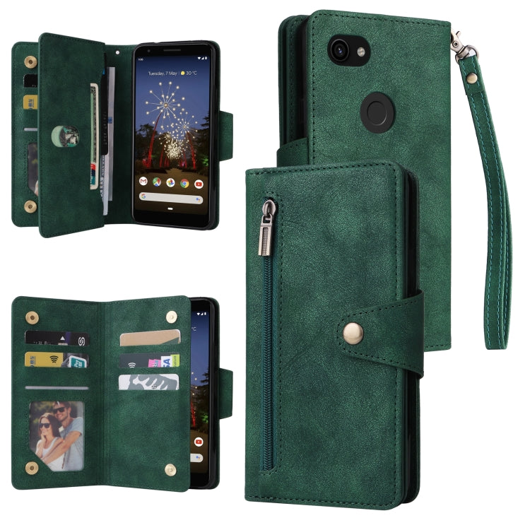For Google Pixel 3A Rivet Buckle 9 Cards Three Fold Leather Phone Case
