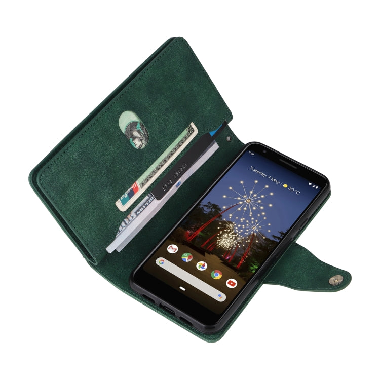For Google Pixel 3A Rivet Buckle 9 Cards Three Fold Leather Phone Case
