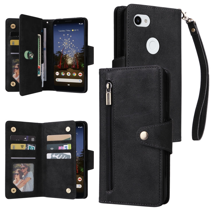 For Google Pixel 3A XL Rivet Buckle 9 Cards Three Fold Leather Phone Case