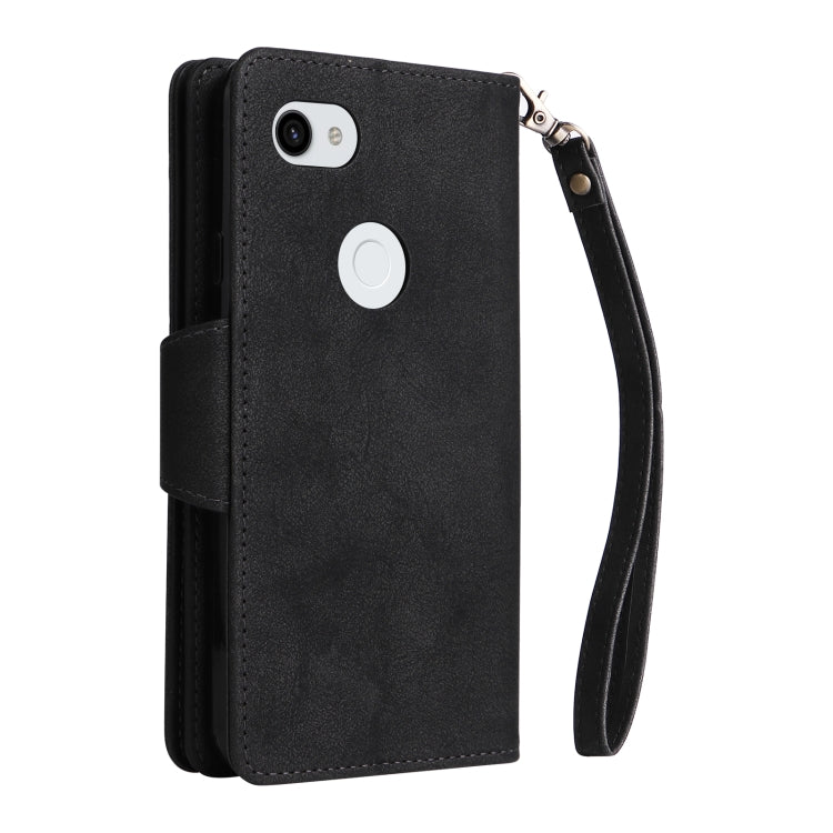 For Google Pixel 3A XL Rivet Buckle 9 Cards Three Fold Leather Phone Case