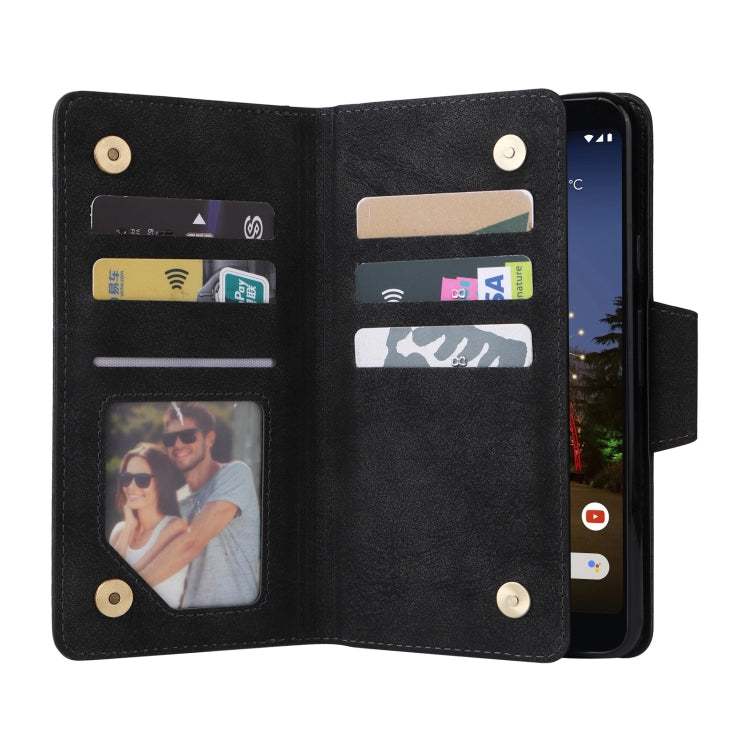 For Google Pixel 3A XL Rivet Buckle 9 Cards Three Fold Leather Phone Case