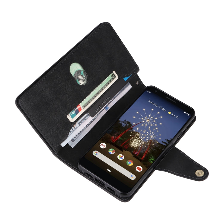 For Google Pixel 3A XL Rivet Buckle 9 Cards Three Fold Leather Phone Case