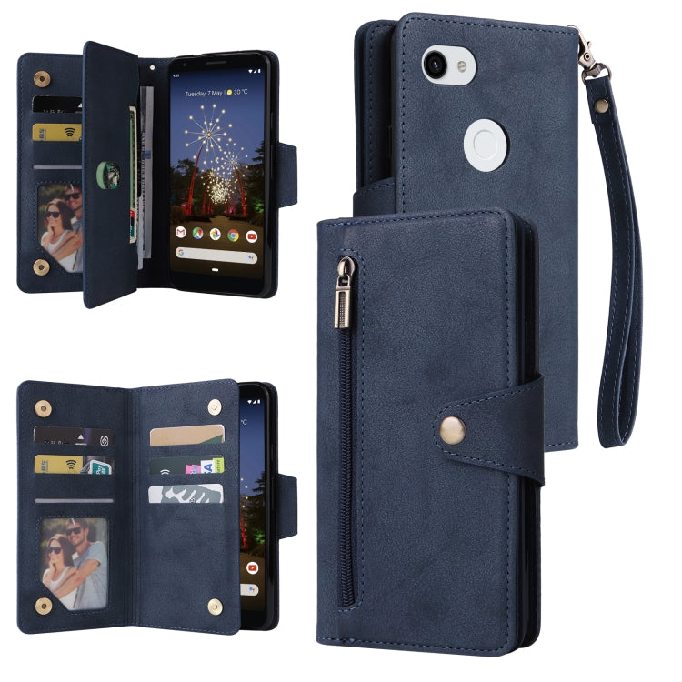 For Google Pixel 3A XL Rivet Buckle 9 Cards Three Fold Leather Phone Case