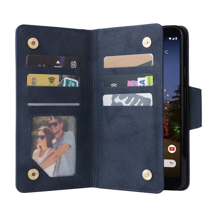 For Google Pixel 3A XL Rivet Buckle 9 Cards Three Fold Leather Phone Case