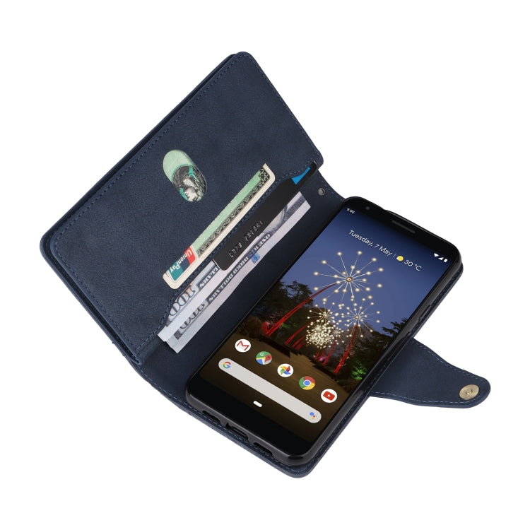 For Google Pixel 3A XL Rivet Buckle 9 Cards Three Fold Leather Phone Case