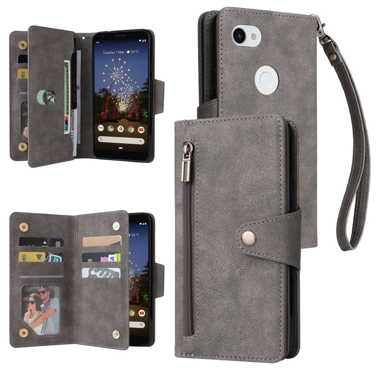 For Google Pixel 3A XL Rivet Buckle 9 Cards Three Fold Leather Phone Case