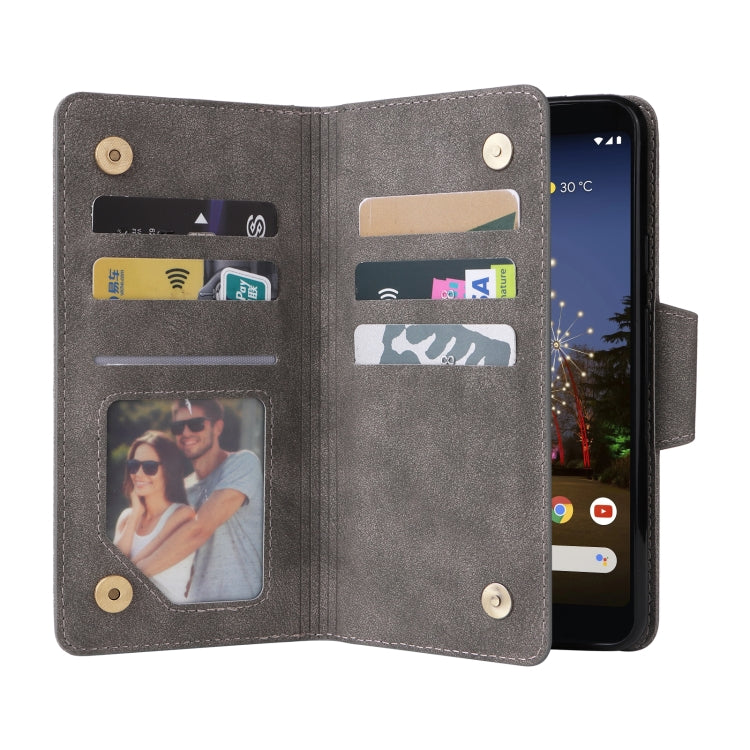 For Google Pixel 3A XL Rivet Buckle 9 Cards Three Fold Leather Phone Case