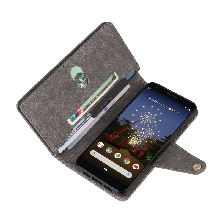 For Google Pixel 3A XL Rivet Buckle 9 Cards Three Fold Leather Phone Case