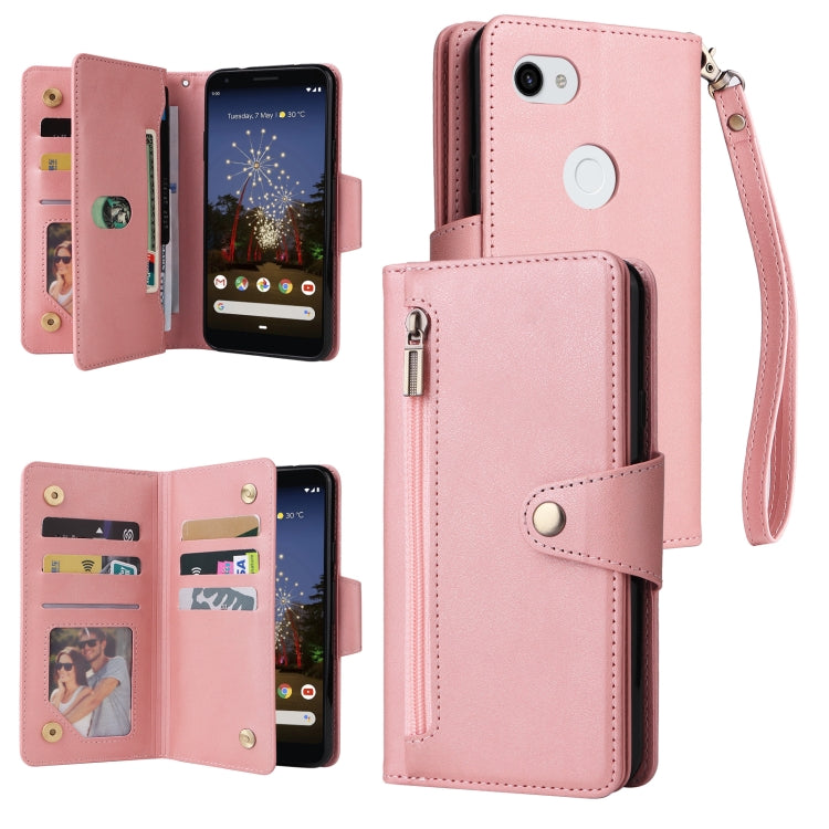 For Google Pixel 3A XL Rivet Buckle 9 Cards Three Fold Leather Phone Case