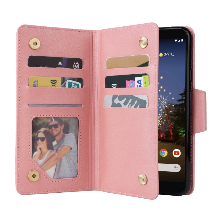 For Google Pixel 3A XL Rivet Buckle 9 Cards Three Fold Leather Phone Case