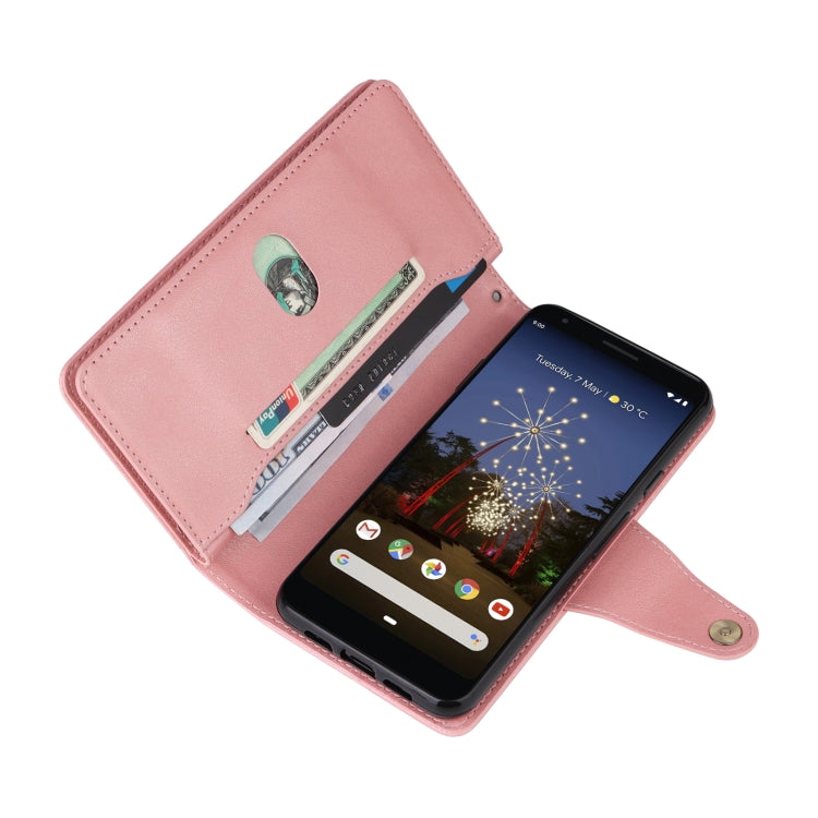 For Google Pixel 3A XL Rivet Buckle 9 Cards Three Fold Leather Phone Case