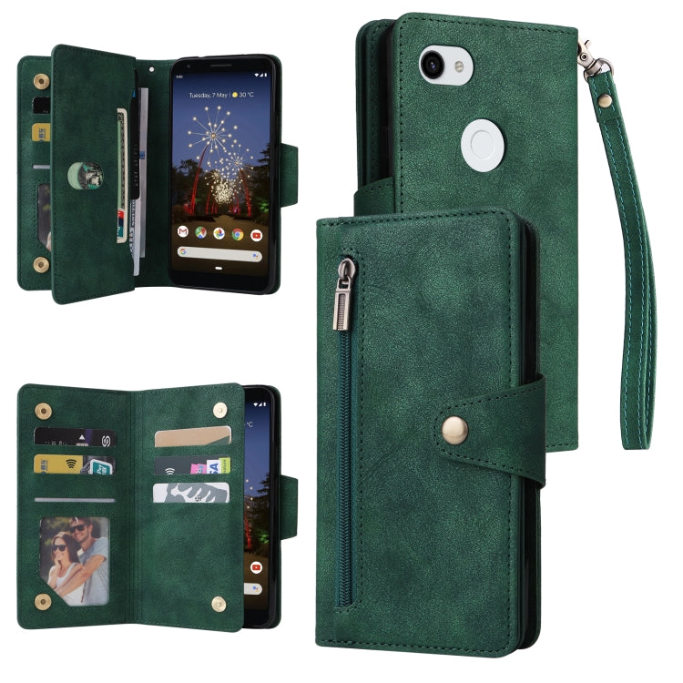 For Google Pixel 3A XL Rivet Buckle 9 Cards Three Fold Leather Phone Case