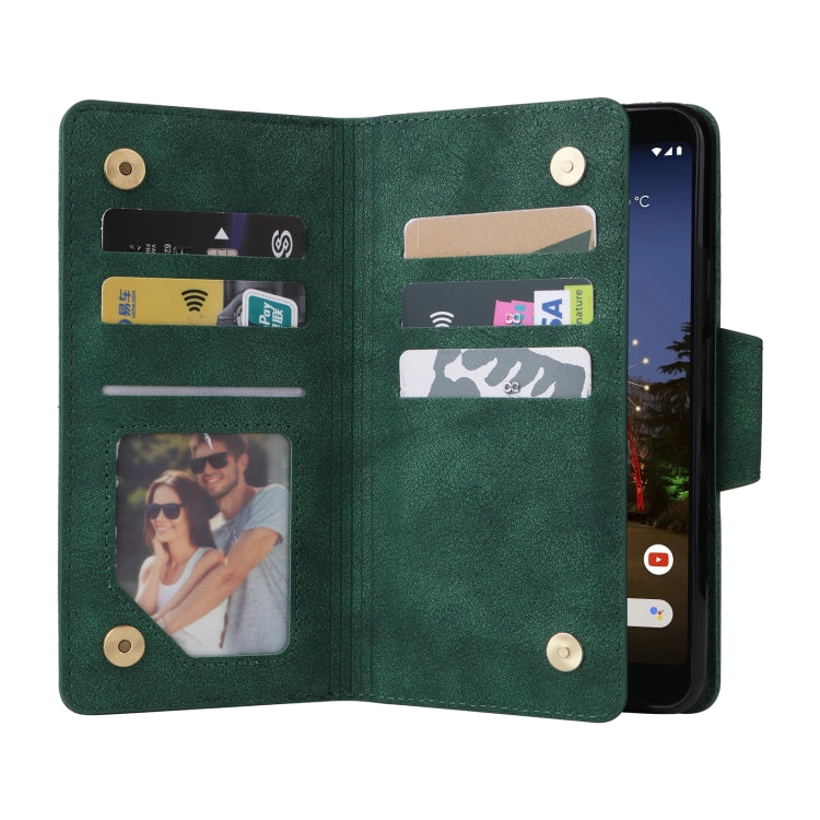 For Google Pixel 3A XL Rivet Buckle 9 Cards Three Fold Leather Phone Case