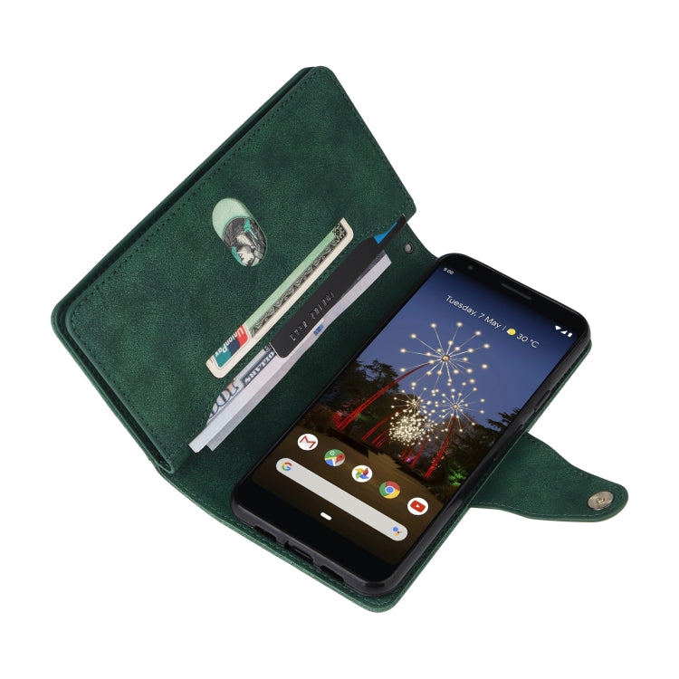 For Google Pixel 3A XL Rivet Buckle 9 Cards Three Fold Leather Phone Case
