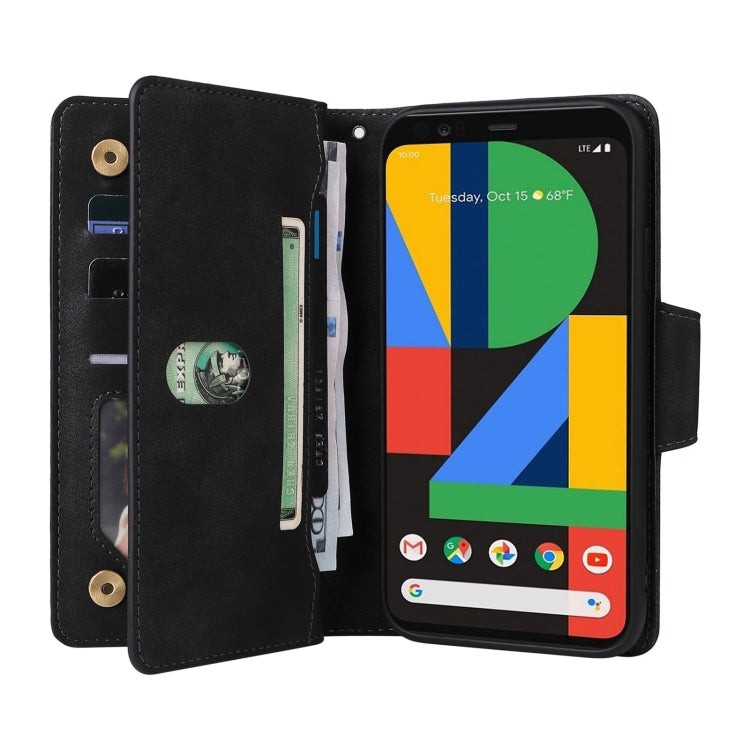 For Google Pixel 4 Rivet Buckle 9 Cards Three Fold Leather Phone Case