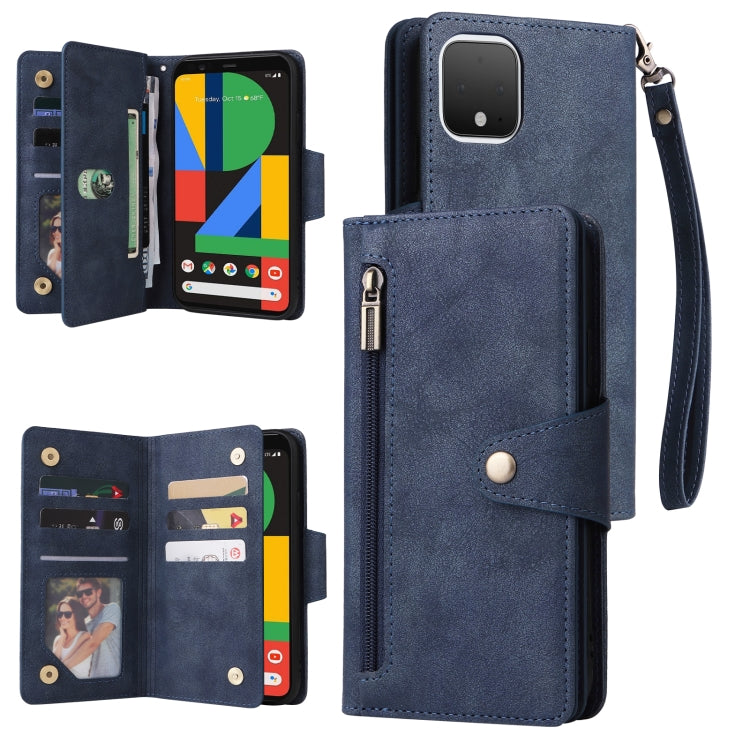 For Google Pixel 4 Rivet Buckle 9 Cards Three Fold Leather Phone Case