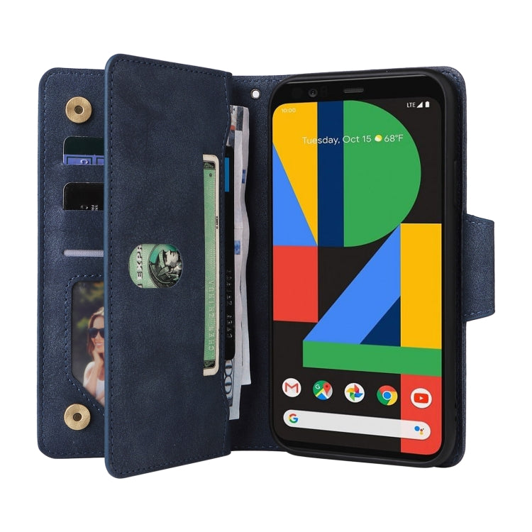 For Google Pixel 4 Rivet Buckle 9 Cards Three Fold Leather Phone Case