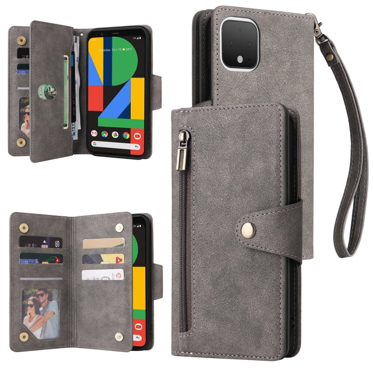 For Google Pixel 4 Rivet Buckle 9 Cards Three Fold Leather Phone Case