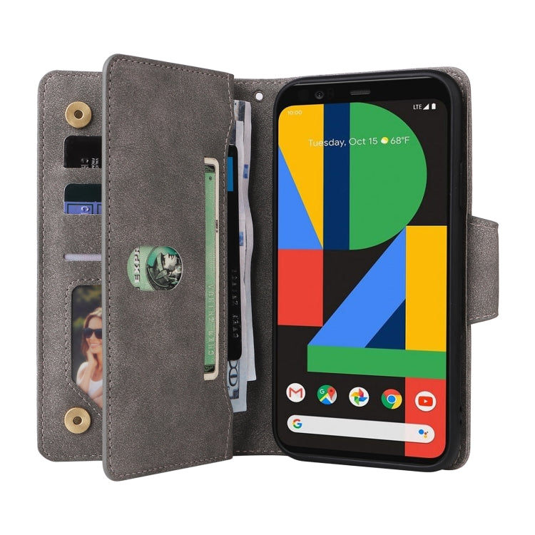 For Google Pixel 4 Rivet Buckle 9 Cards Three Fold Leather Phone Case