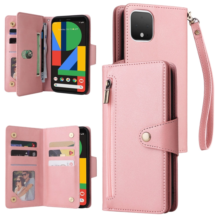 For Google Pixel 4 Rivet Buckle 9 Cards Three Fold Leather Phone Case