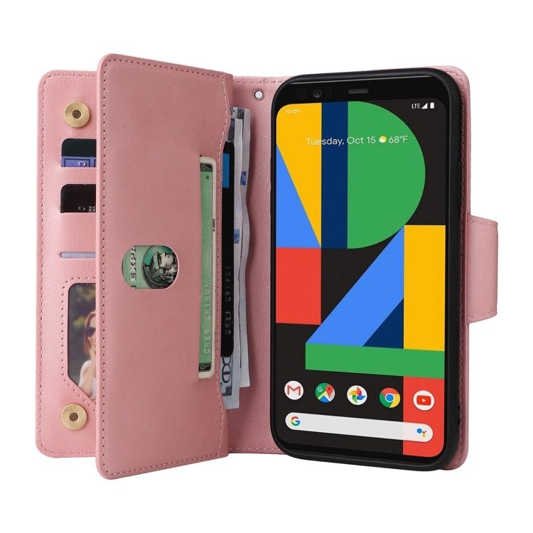 For Google Pixel 4 Rivet Buckle 9 Cards Three Fold Leather Phone Case