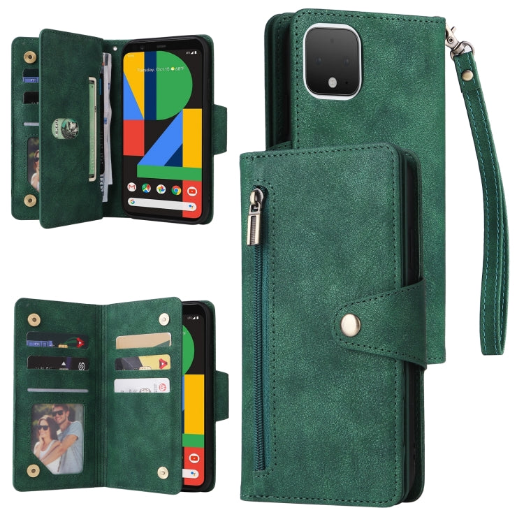 For Google Pixel 4 Rivet Buckle 9 Cards Three Fold Leather Phone Case