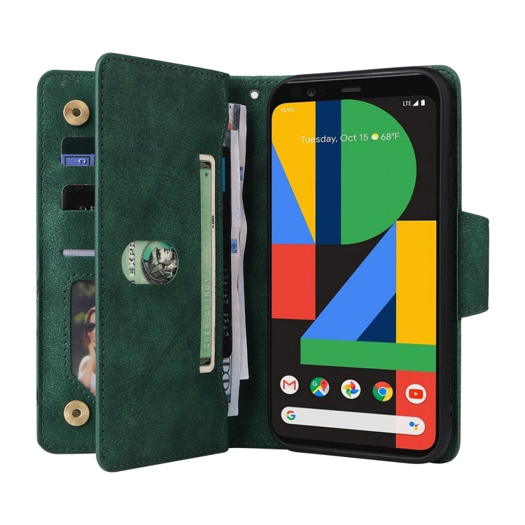 For Google Pixel 4 Rivet Buckle 9 Cards Three Fold Leather Phone Case