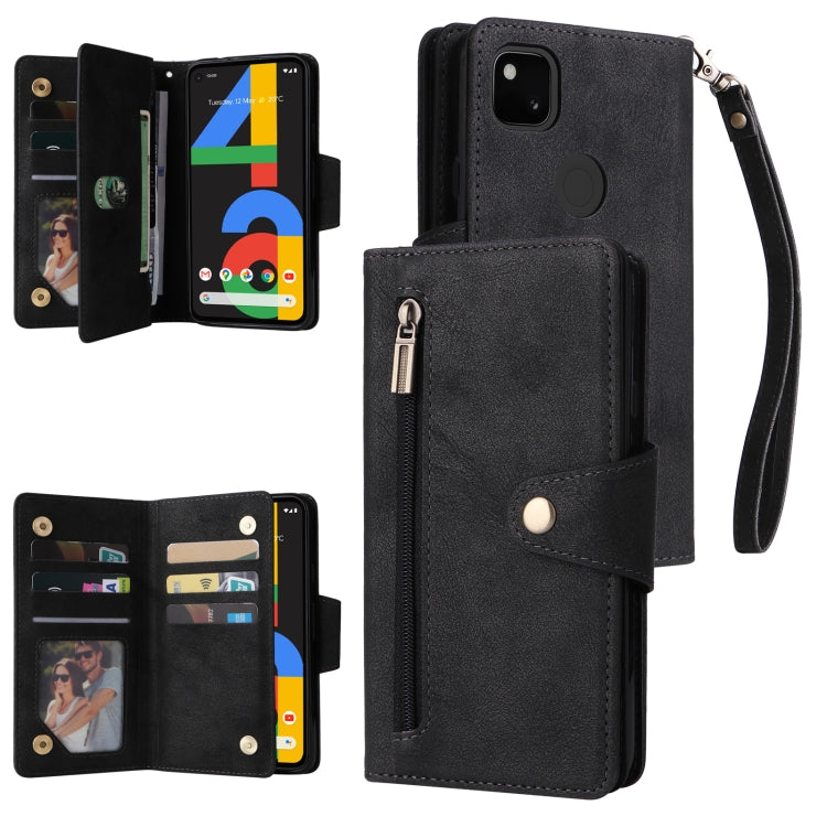 For Google Pixel 4A 4G Rivet Buckle 9 Cards Three Fold Leather Phone Case