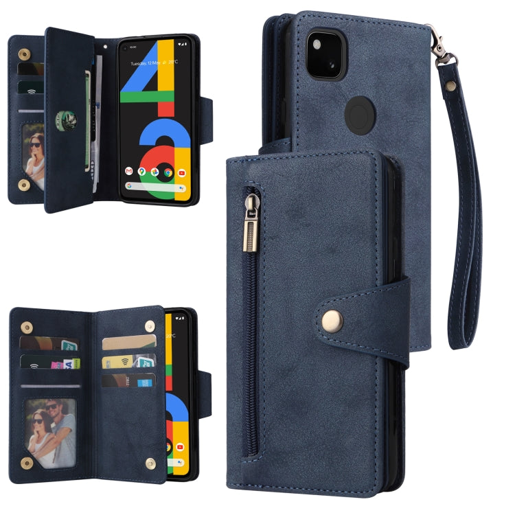 For Google Pixel 4A 4G Rivet Buckle 9 Cards Three Fold Leather Phone Case