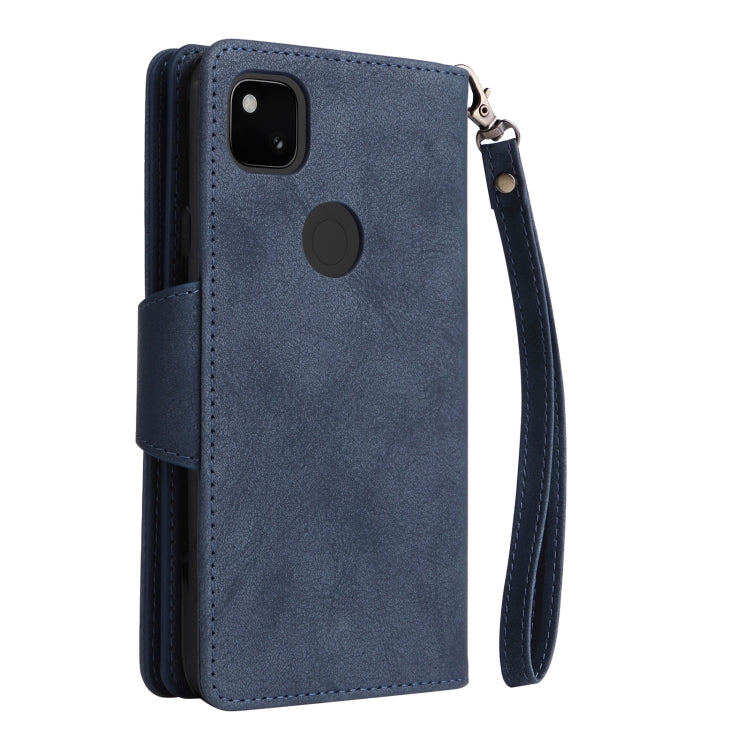 For Google Pixel 4A 4G Rivet Buckle 9 Cards Three Fold Leather Phone Case